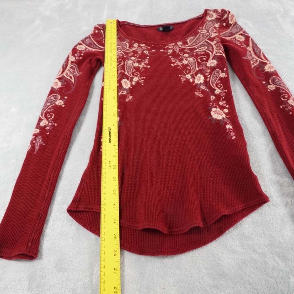 Vtg Y2K Lucky Brand Waffle Knit Thermal Top M Burgundy Long Sleeve Floral Grunge - Picture 7 of 12